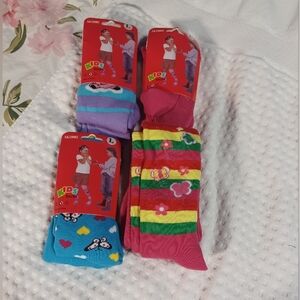 4 Random color Pairs Kids Big Girls Youth Children Novelty Design Tights size L